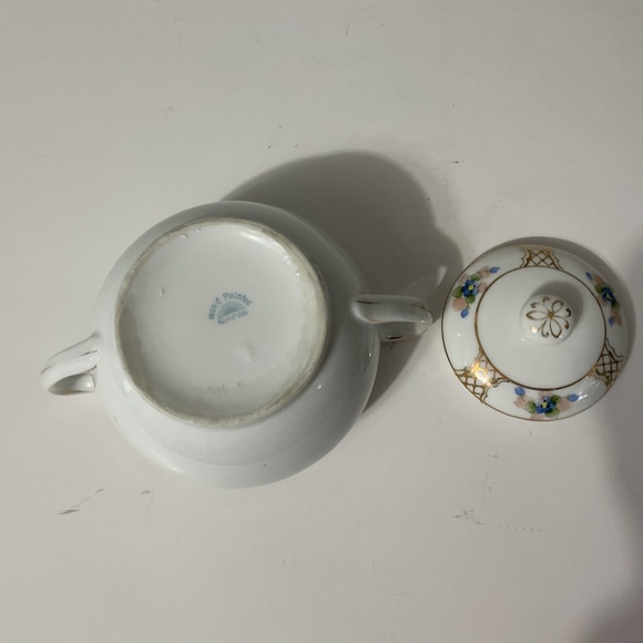 VTG Sugar Bowl Nippon Sunrise Mark Hand Painted Blue Floral Gold Trimmed - Picture 7 of 7